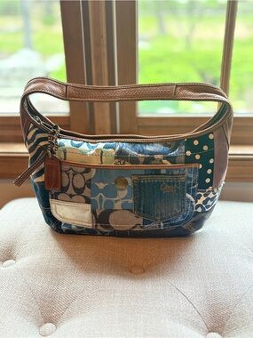 Coach Patchwork Denim and Blue Mixed-Print Shoulder Bag